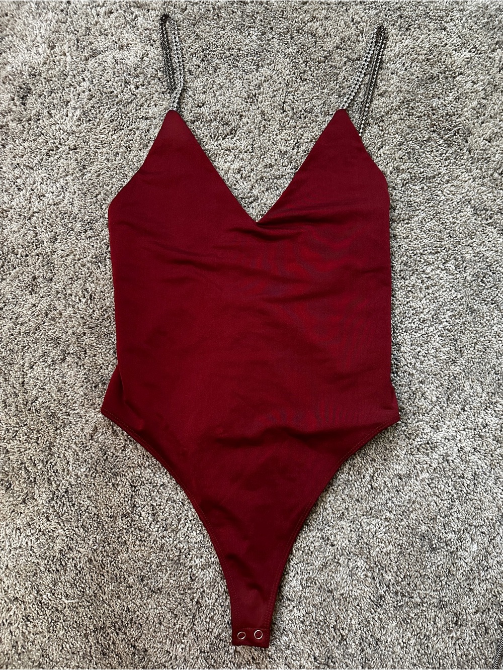 #17 Forever 21 womens  Burgundy Bodysuit with Chain Straps